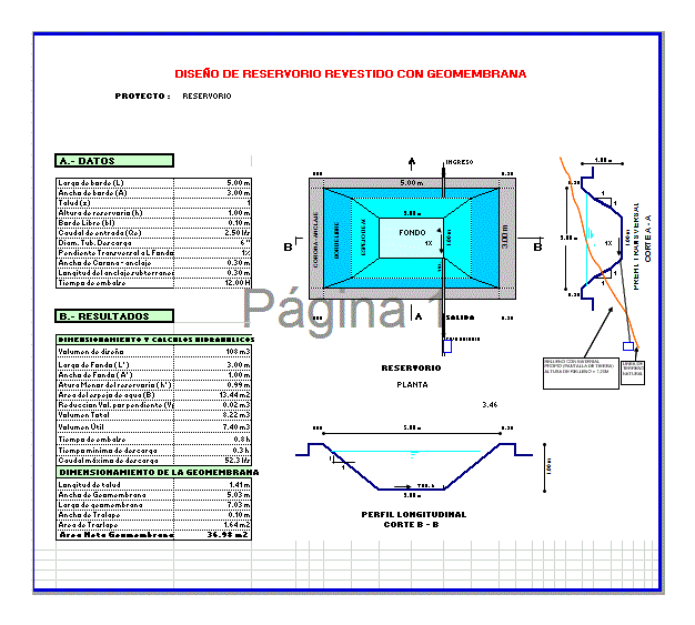 Diseno de reservorio con geomembrana