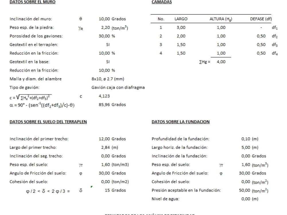 Calculo y dibujo de muro de gaviones