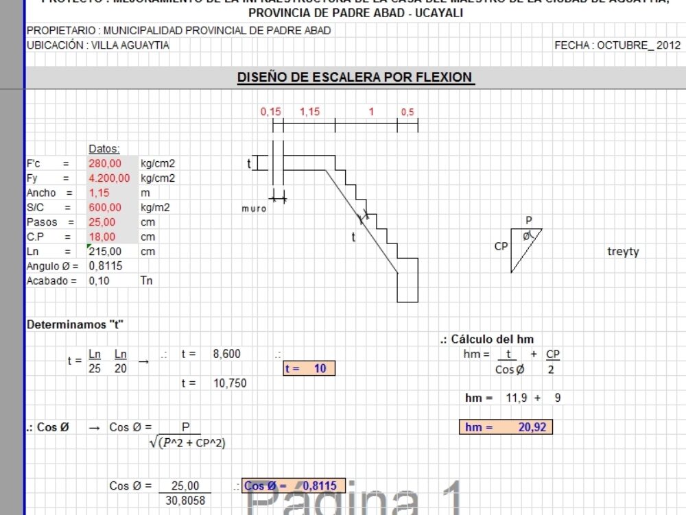 Hoja de calculo de escalera de concreto armado
