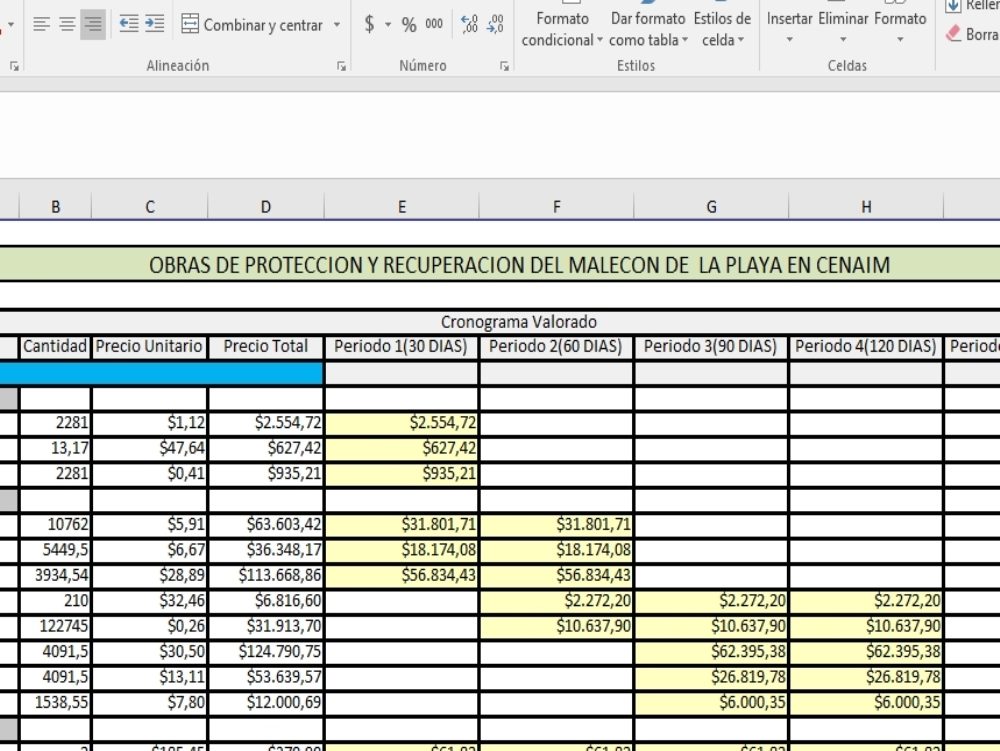 Cronograma valorado planilla de calculo